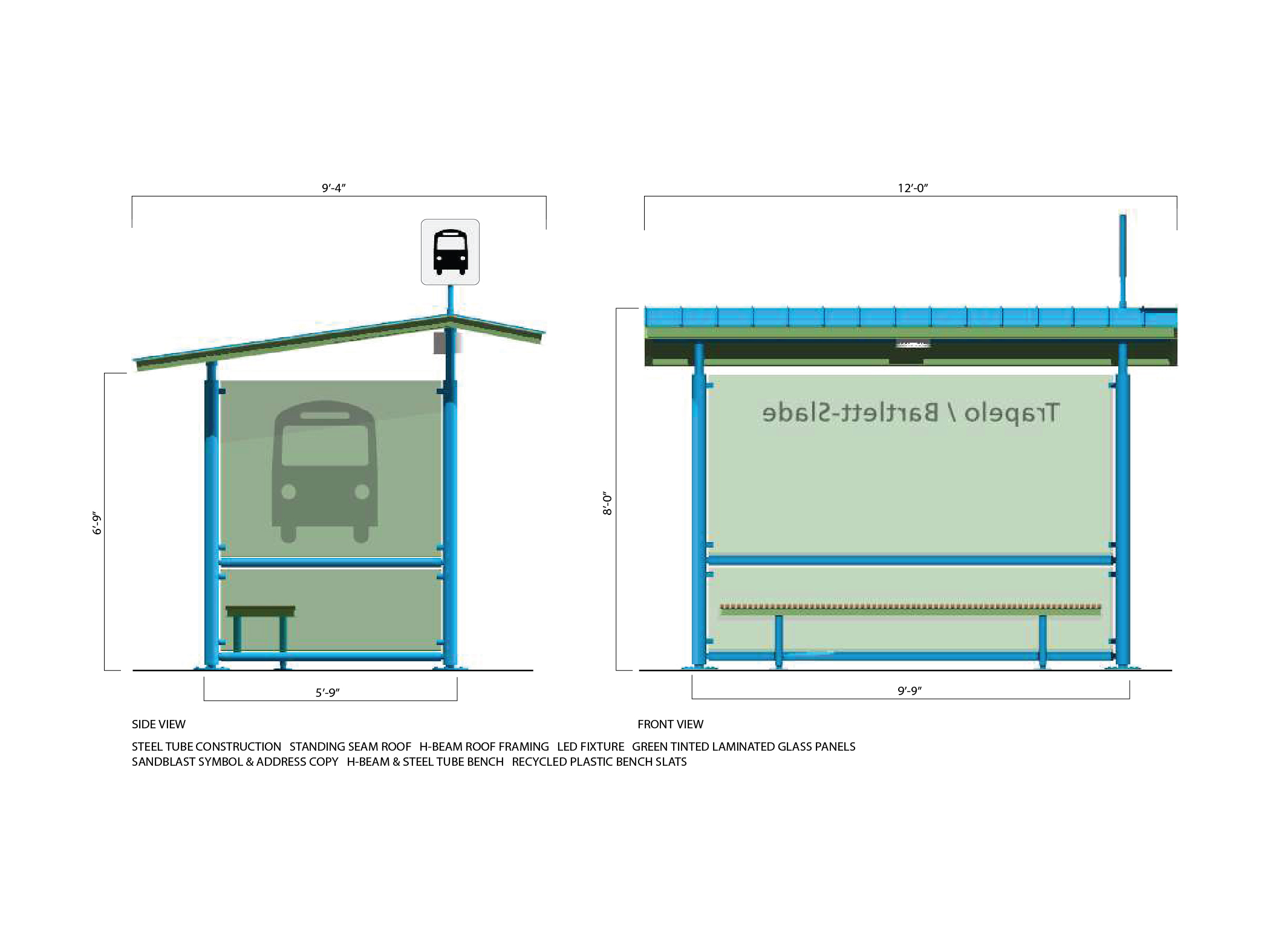 Bus stop front side view.